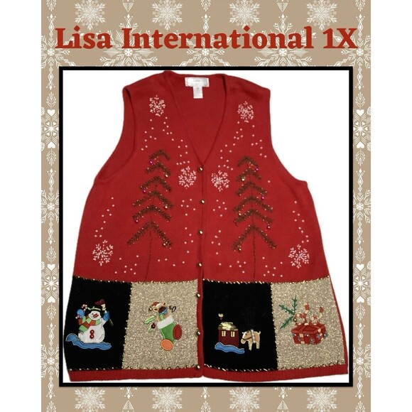 Lisa International Christmas Sweater Womens‎ Embroidered Beaded Tree Size 1X - Picture 1 of 6
